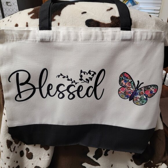 Be Blessed Butterfly Canvas Tote Bag - Picture 4 of 4